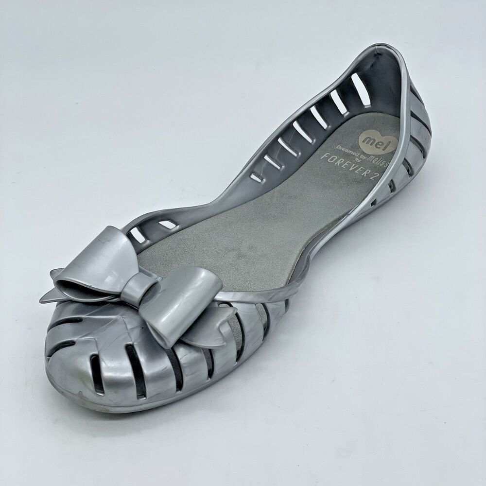 Mel by Melissa X Forever 21 Shoes Silver Flats Bow Ties Women’s 8 Grey Comfort